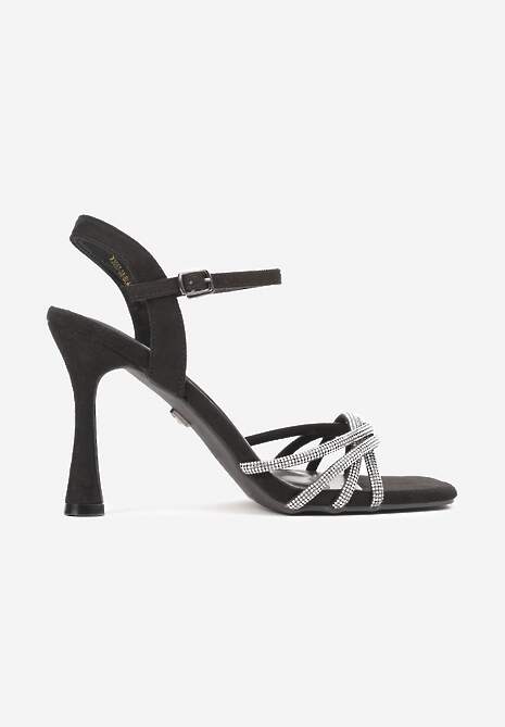 Czarne Sandały Vices na Szpilce z Cyrkoniami Lirevoline