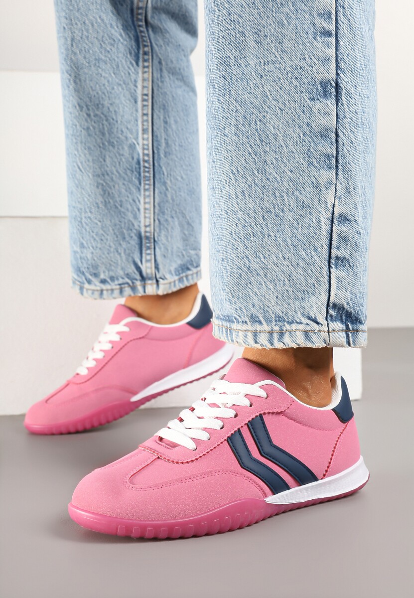 Różowe Sneakersy w Stylu Tenisówek z Paskami na Boku Cholewki Aitoria