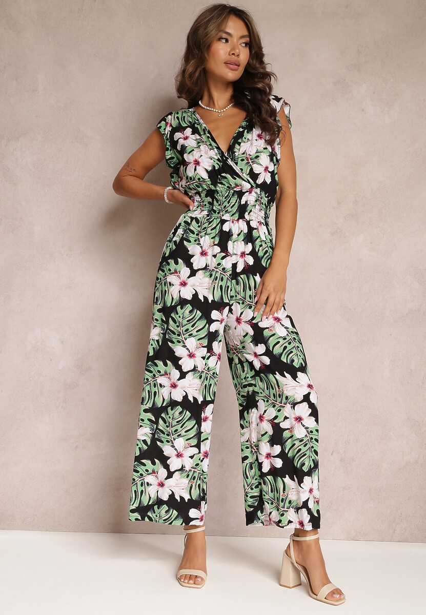 Jasnoniebieski Długi Kombinezon Bawełniany w Kwiaty Vegita