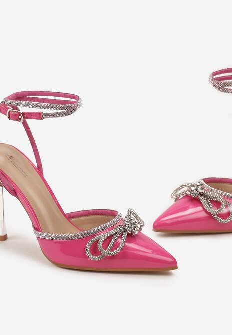 Fuksjowe Sandały na Szpilce z Ozdobną Kokardką i Paskami w Cyrkonie Vivalai