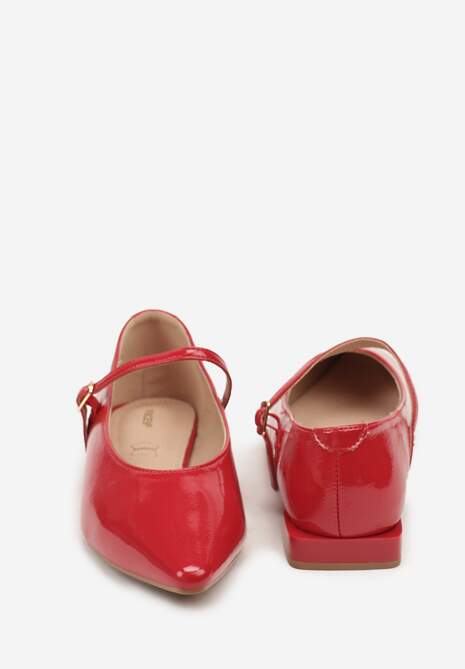 Czerwone Balerinki Mary Jane Vices z Geometrycznym Obcasem i Skórzaną Wkładką Vermene