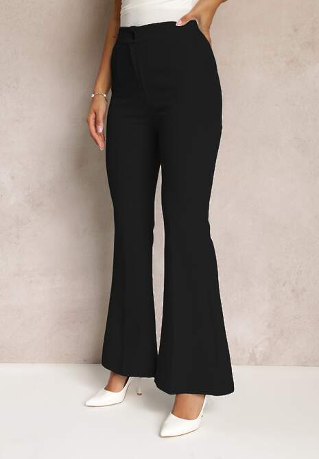 Czarne Spodnie Dzwony z Wysokim Stanem Eudota