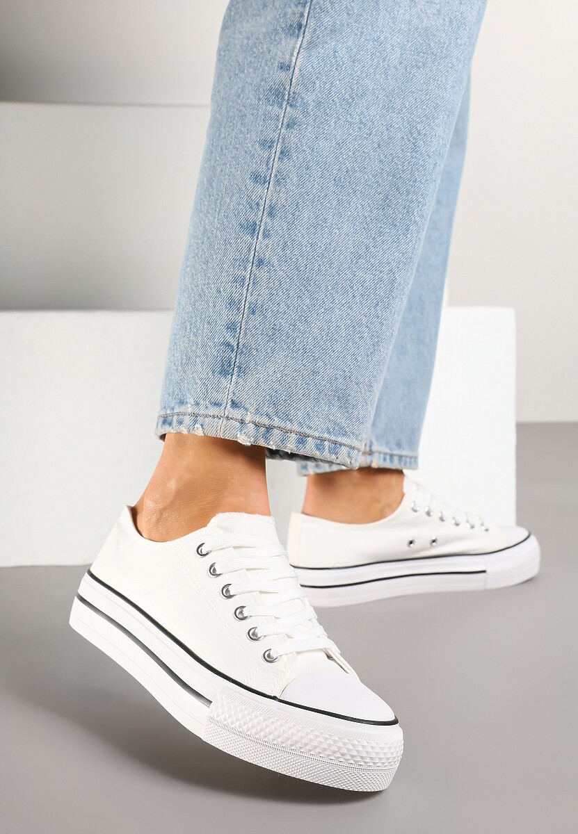 Czarno-Białe Trampki Basic z Cholewką przed Kostkę na Niskiej Platformie Senadra