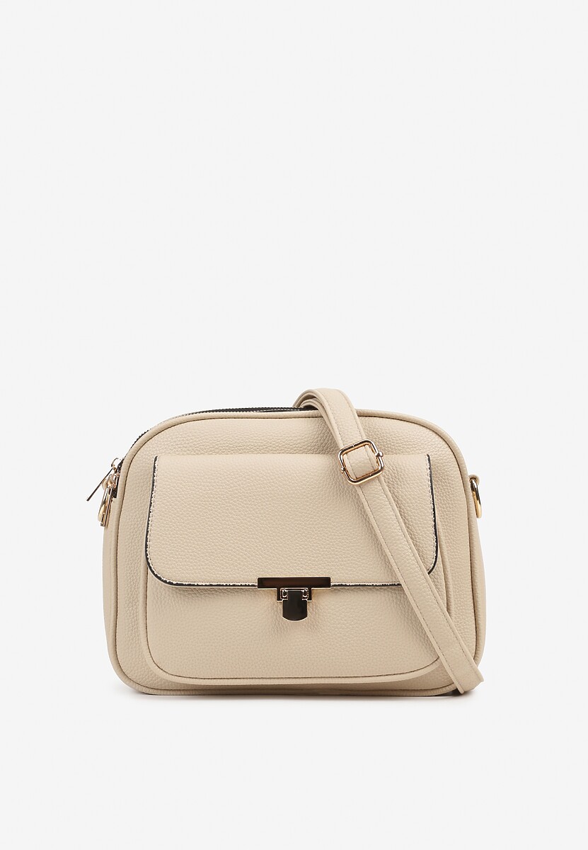 Jasnobeżowa  Torebka Listonoszka Trzykomorowa z Ozdobną Klapą Nanitiela