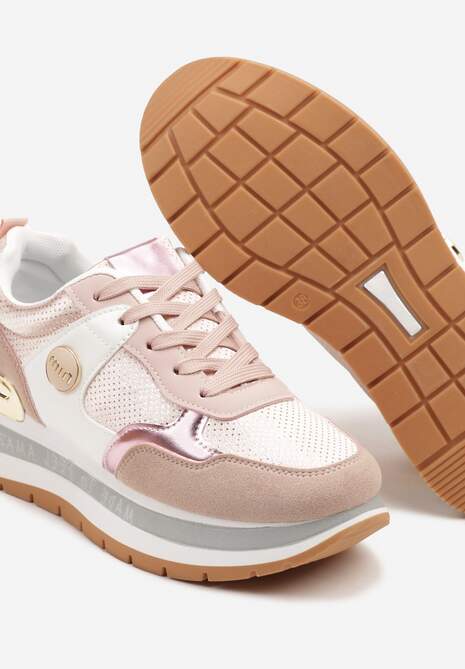 Różowe Sneakersy Streetwearowe Zdobione Przeszyciami Adivelo