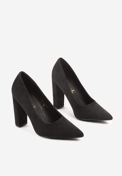 Czarne Czółenka Vices na Słupkowym Obcasie ze Skórzaną Wkładką Divira