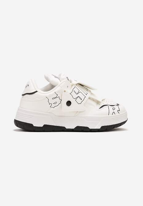 Białe Sneakersy na Płaskiej Podeszwie Ozdobione Napisami Griefra