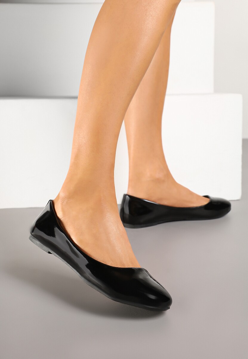 Czarne Lakierowane Balerinki z Wkładką ze Skóry Naturalnej Norabis