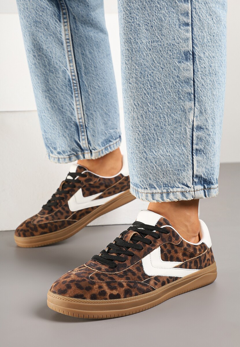 Panterkowe Sneakersy Skórzane w Stylu Tenisówek z Geometrycznym Motywem Erisane