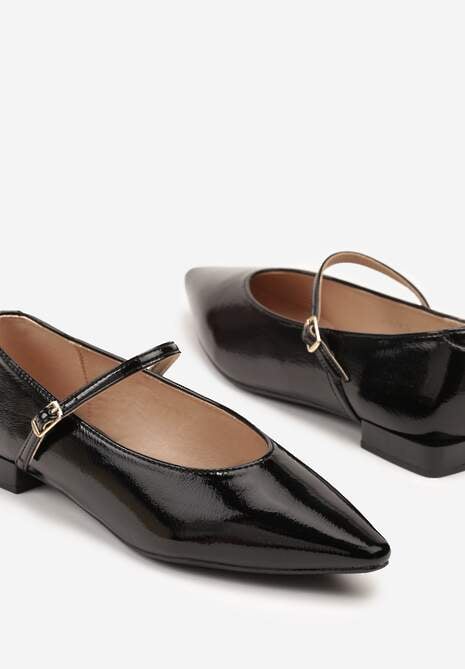Czarne Balerinki Mary Jane Vices z Geometrycznym Obcasem i Skórzaną Wkładką Vermene