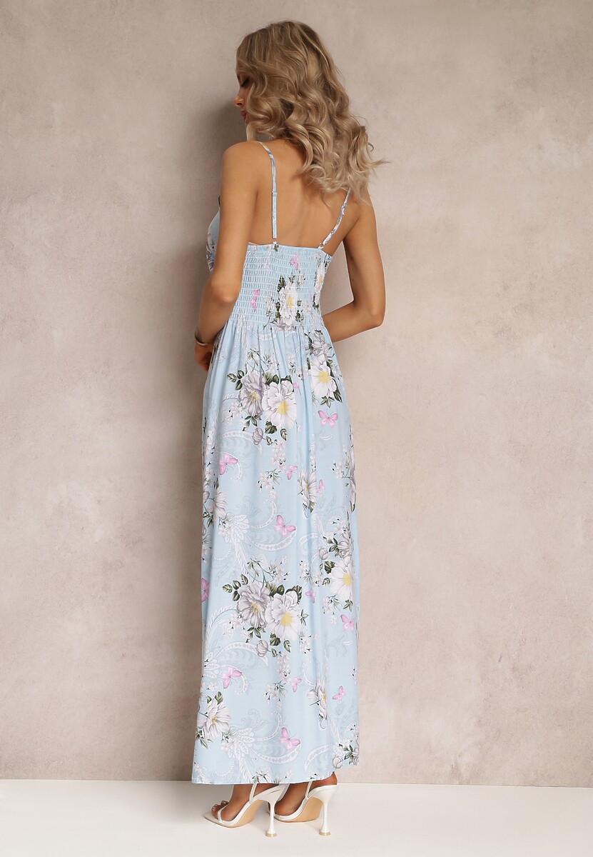 Jasnoniebieska Sukienka w Kwiaty na Ramiączkach Lydienne
