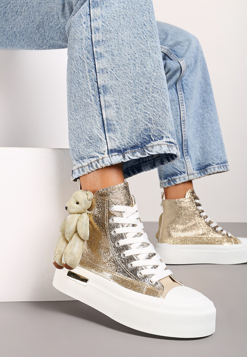 Czarne Trampki za Kostkę na Grubej Podeszwie z Aplikacją w Kształcie Misia Ivarina