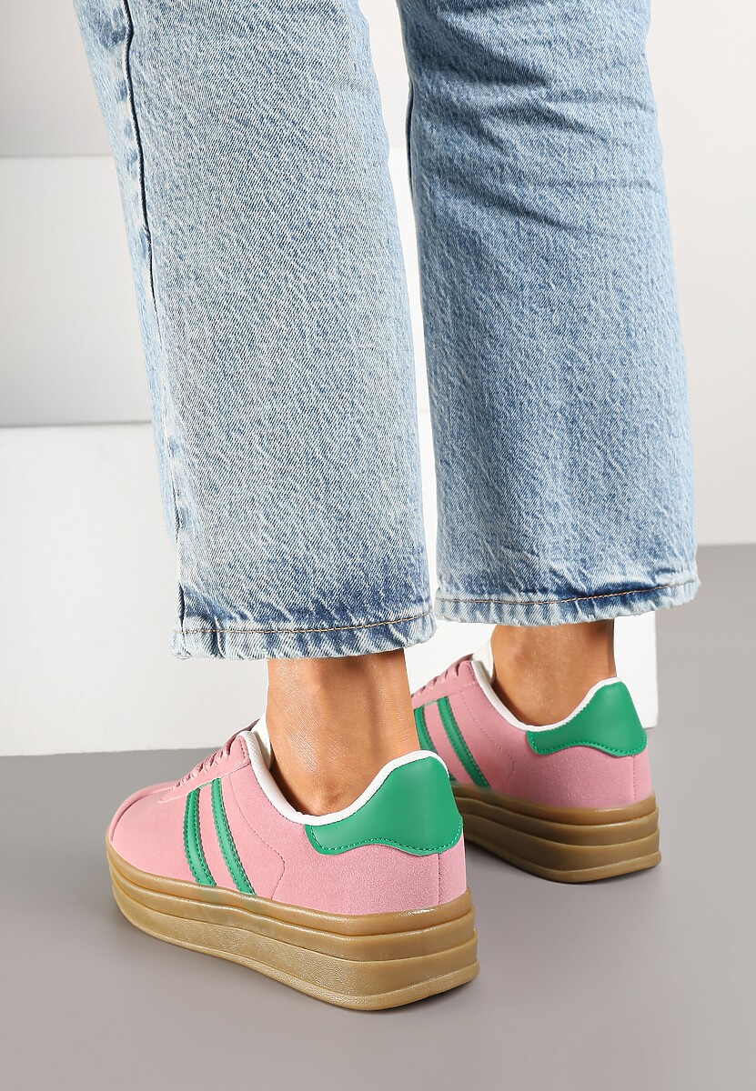 Ciemnoróżowe Klasyczne Sneakersy na Niewysokiej Platformie Terilee