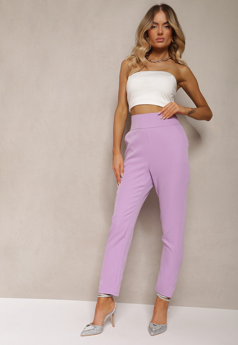 Jasnofioletowe Materiałowe Spodnie Regular Pivolia