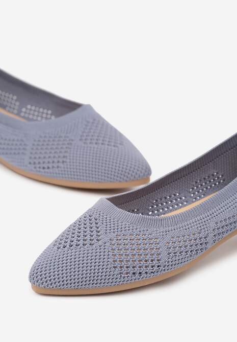 Niebieskie Balerinki z Noskiem Typu Migdałek Zdobione Perforacją Natiela