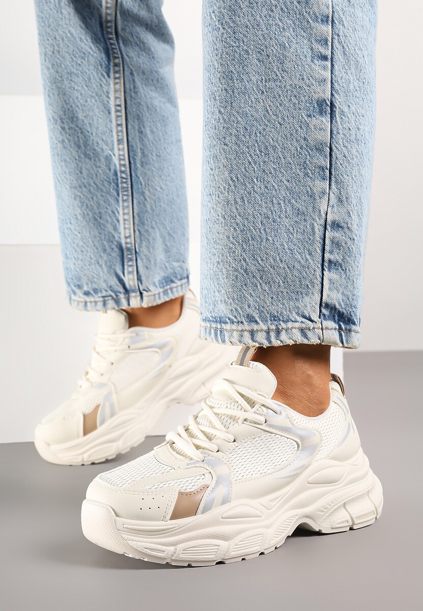 Beżowe Sneakersy Vices na Platformie Ozdobione Tłoczeniem Natiselle