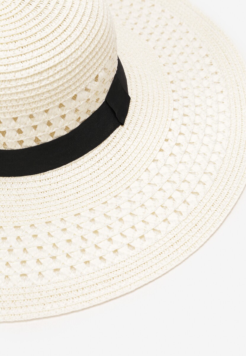 Beżowy Pleciony Kapelusz z Taśmą i Szerokim Rondem Dianexis