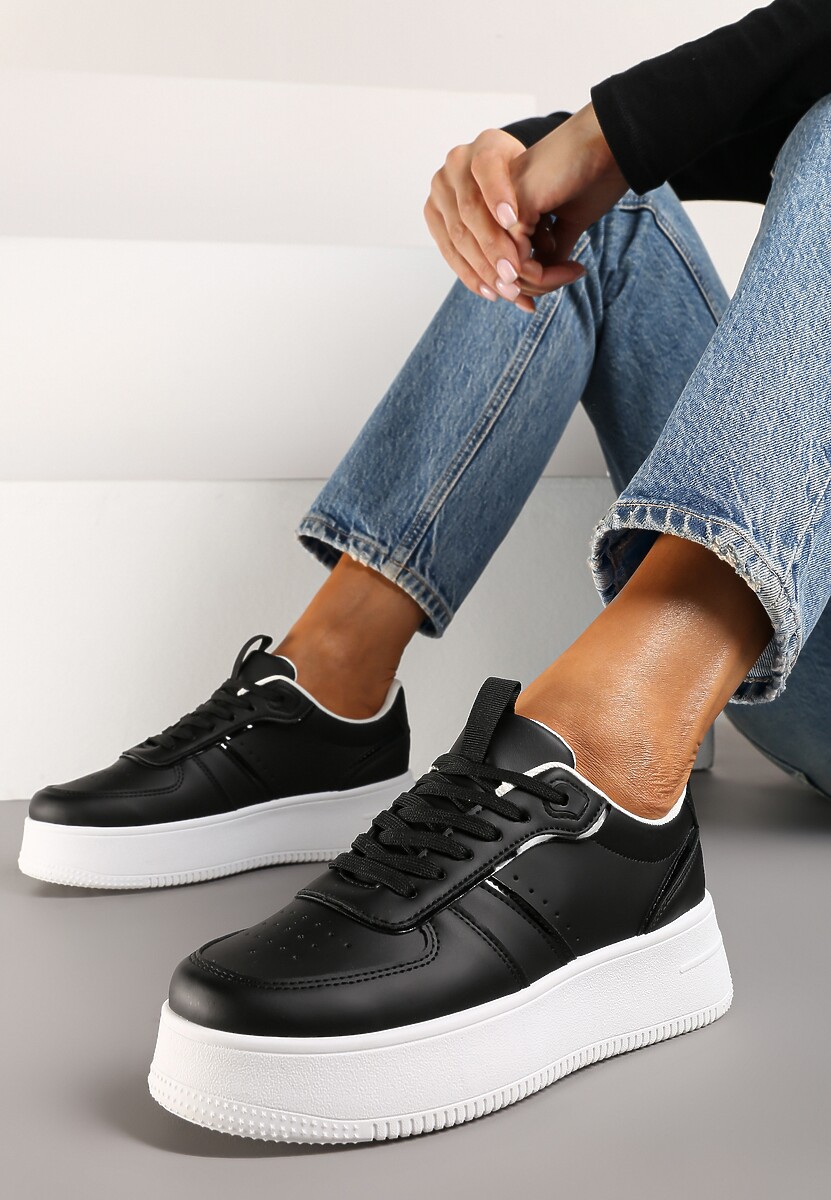 Czarno-Białe Sneakersy Vices na Platformie ze Sznurowaniem Lealirra