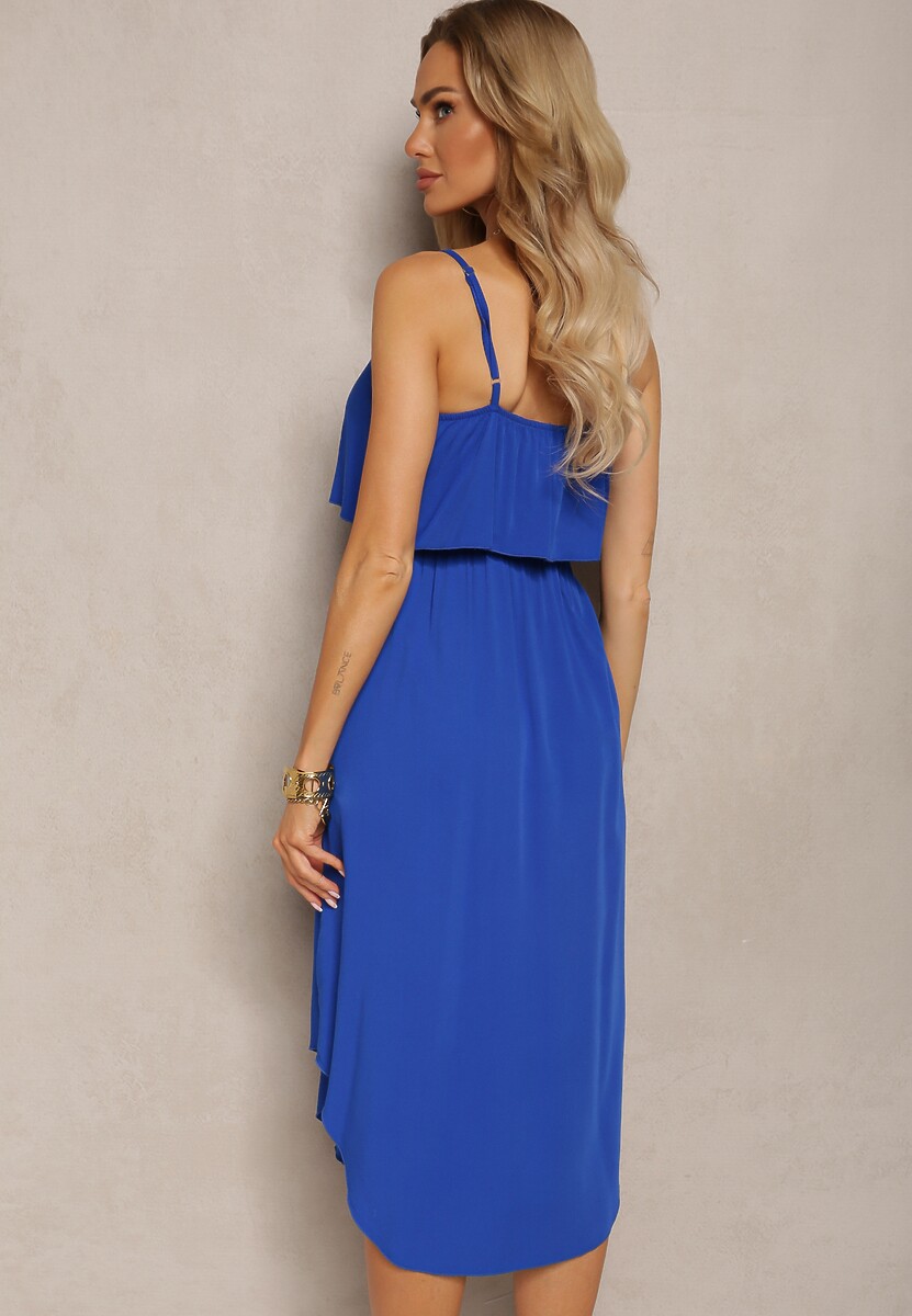 Granatowa Sukienka z Wiskozy na Regulowanych Ramiączkach z Falbanką Quirala