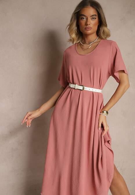 Różowa Sukienka z Bawełną o Rozkloszowanym Kroju Lilzedi