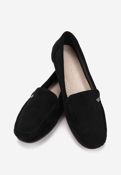 Czarne Mokasyny ze Skórzaną Wkładką i Przeszyciami Yaritza