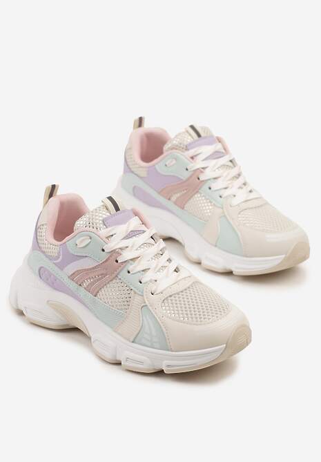 Biało-Fioletowe Streetwearowe Sneakersy ze Wstawkami z Siateczki Deylisse