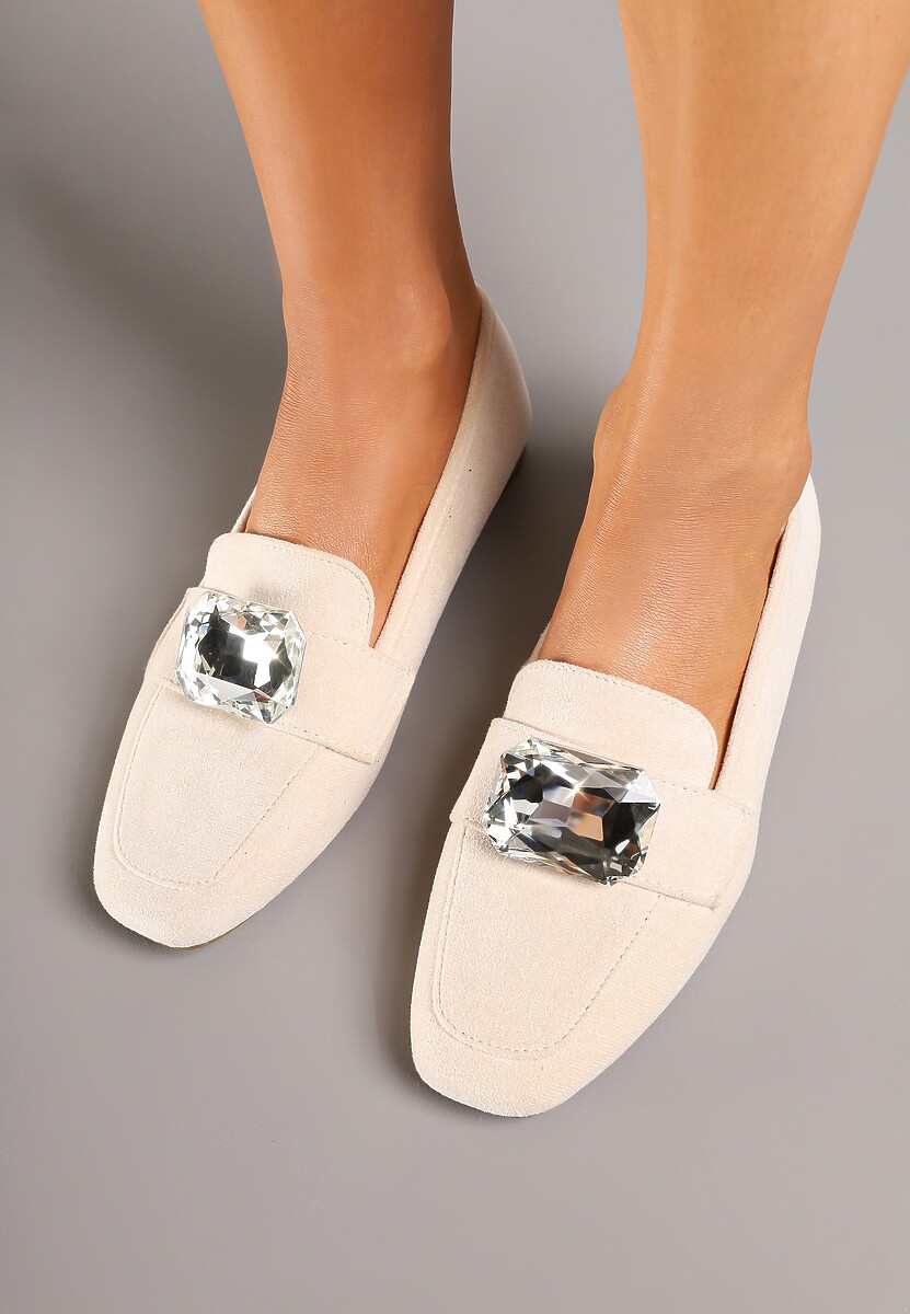 Niebieskie Mokasyny z Ekozamszu Zdobione Aplikacją z Dużą Cyrkonią Zidanira