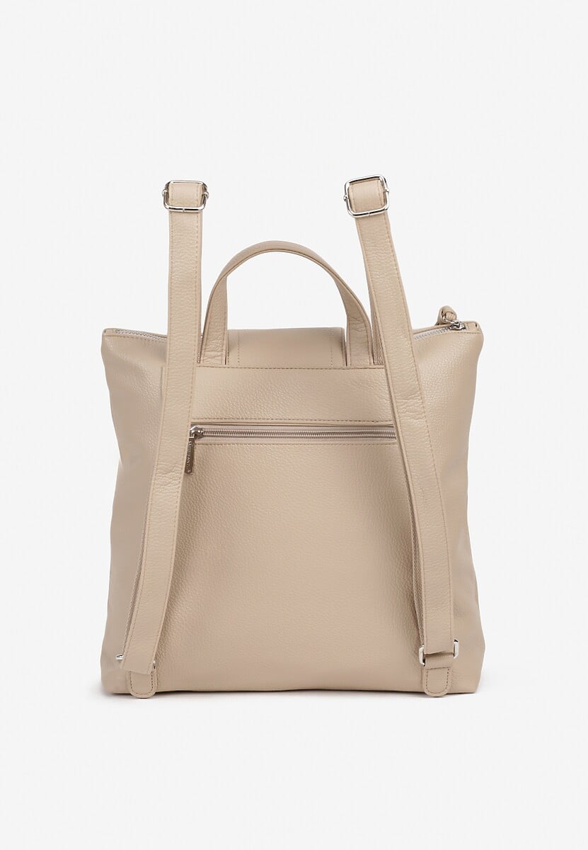 Beżowy  Plecak z Ozdobnym Suwakiem Rivzedi