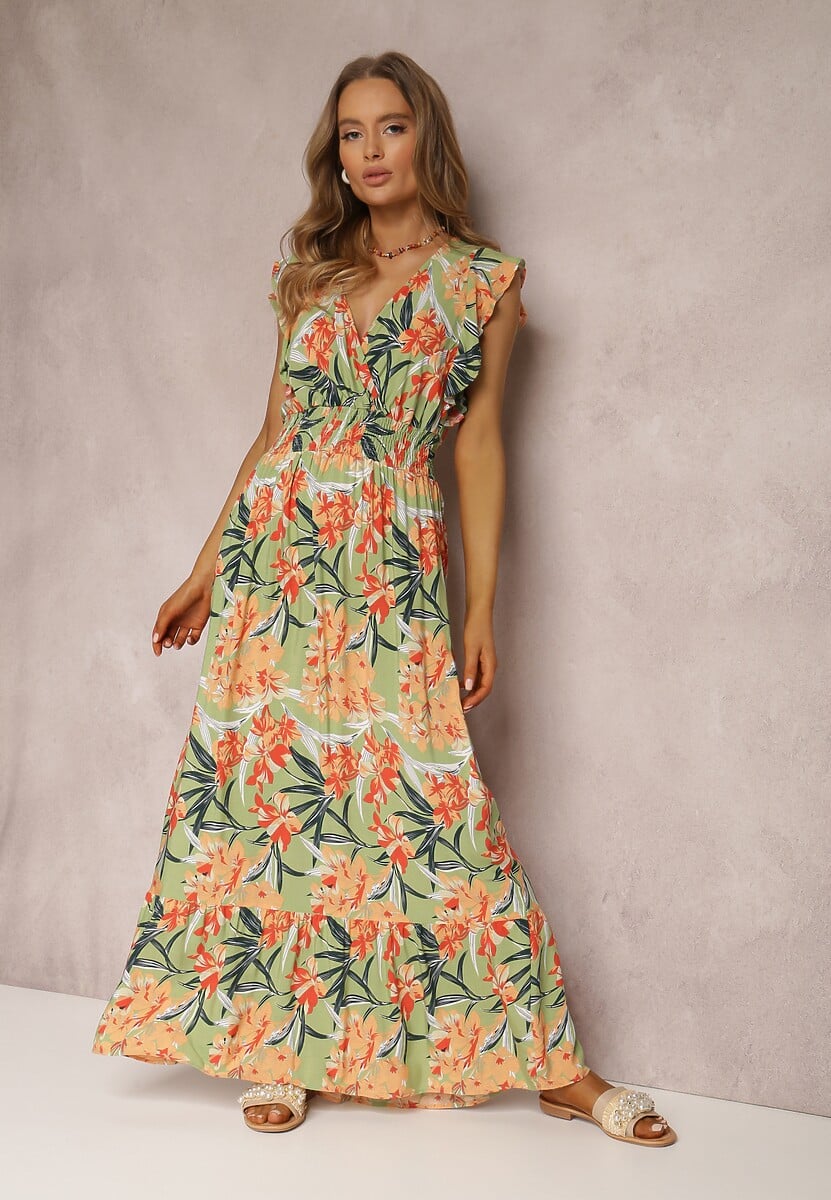 Zielona Sukienka z Wiskozy Biran