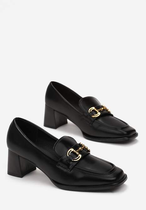 Czarne Mokasyny z Klamerką na Słupku Vaila