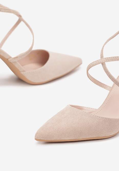 Beżowe Czółenka ze Szpiczastym Noskiem na Słupku Charesa