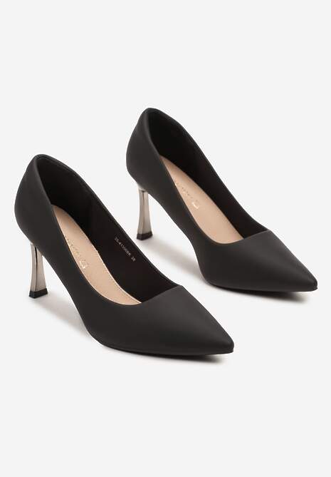 Czarne Szpilki z Wkładką ze Skóry Naturalnej z Metaliczną Wstawka Elanirae