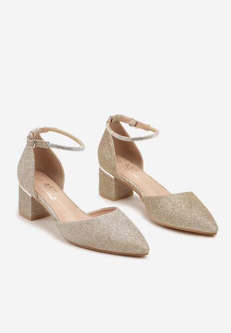 Złote Eleganckie Czółenka Ozdobione Cyrkoniami i Brokatem Navilinne