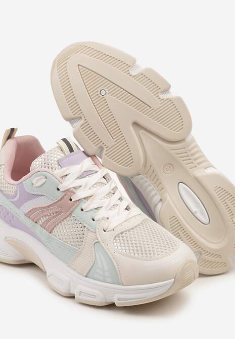 Biało-Fioletowe Streetwearowe Sneakersy ze Wstawkami z Siateczki Deylisse