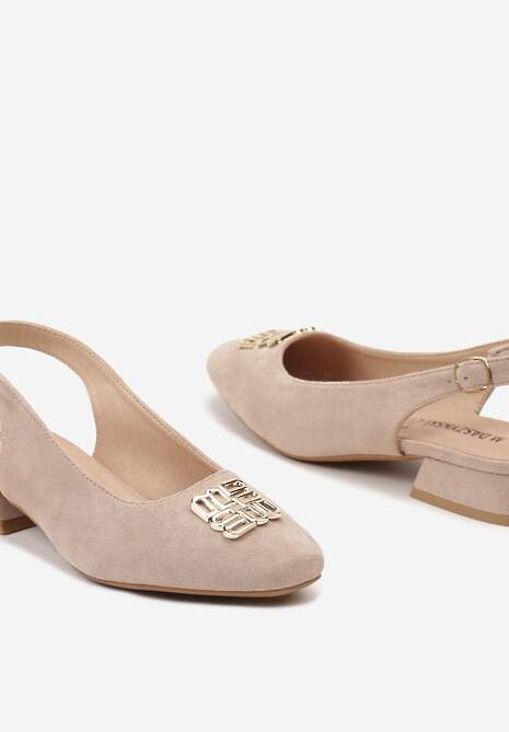 Beżowe Czółenka bez Pięty na Niewysokim Obcasie ze Skórzaną Wkładką Ithil