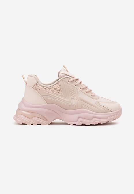 Różowe Klasyczne Sneakersy Sznurowane na Niskiej Platformie Lenivia