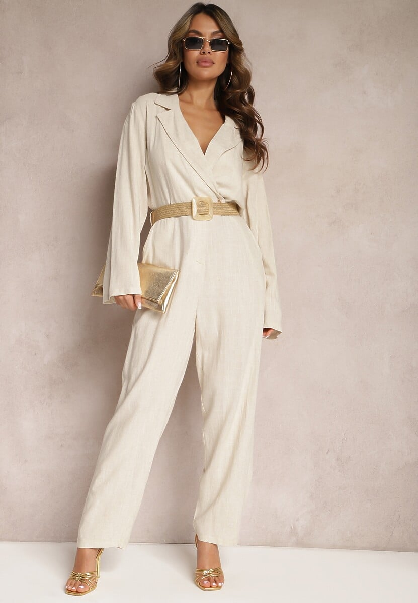 Czarny Kombinezon z Paskiem z Plecionki Kopertową Górą i Zwężającymi się Nogawkami Avnja