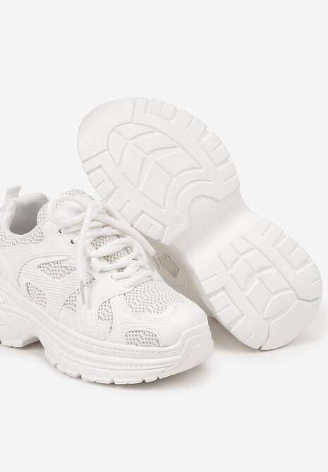 Białe Sneakersy na Platformie z Tłoczeniem i Geometrycznym Wzorem Melvila