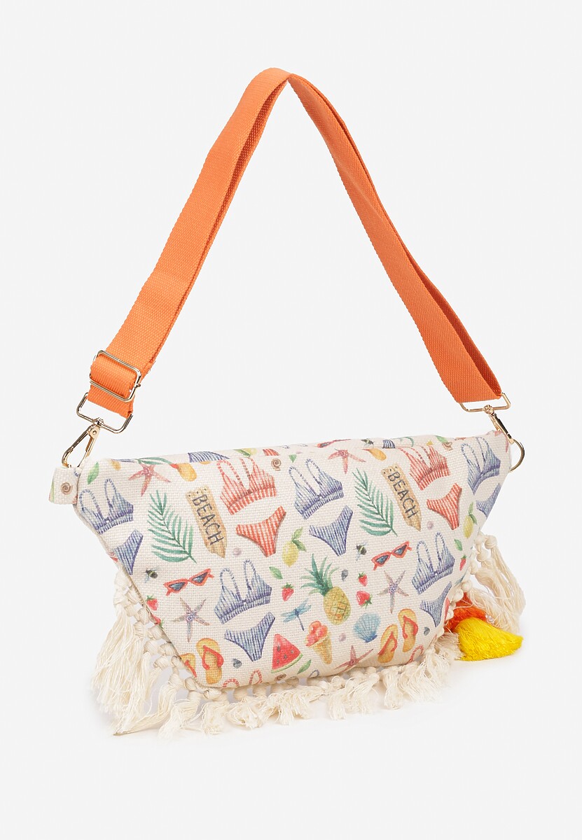 Pomarańczowo-Beżowa Nerka z Dodatkową Kieszonką Wewnątrz Ozdobiona Frędzlami Humubia