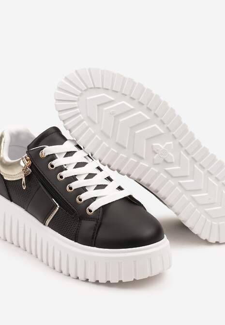 Czarne Sneakersy na Platformie z Ozdobnym Suwakiem Eleadra