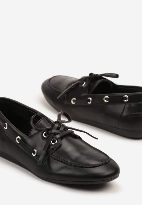 Czarne Mokasyny z Ozdobnym Wiązaniem Lanrive