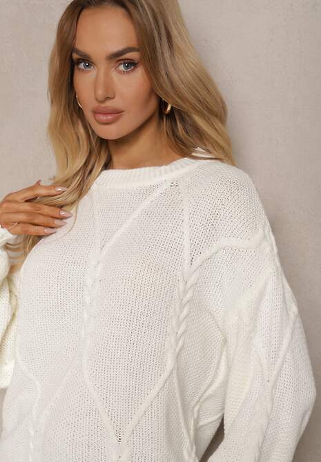 Biały Sweter z Ozdobnym Tłoczeniem i Ściągaczami Temariel