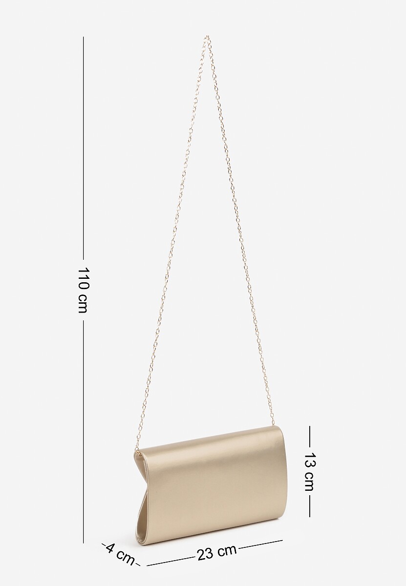 Złota Torebka Kopertówka Zdobiona Metalowym Detalem z Dodatkowym Łańcuszkiem Vorinna