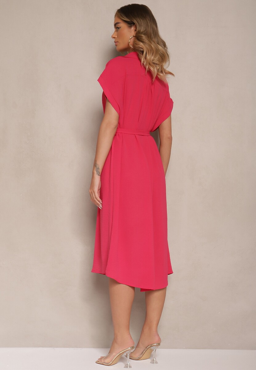 Różowa Pudełkowa Sukienka z Bawełną i Paskiem Savorienne