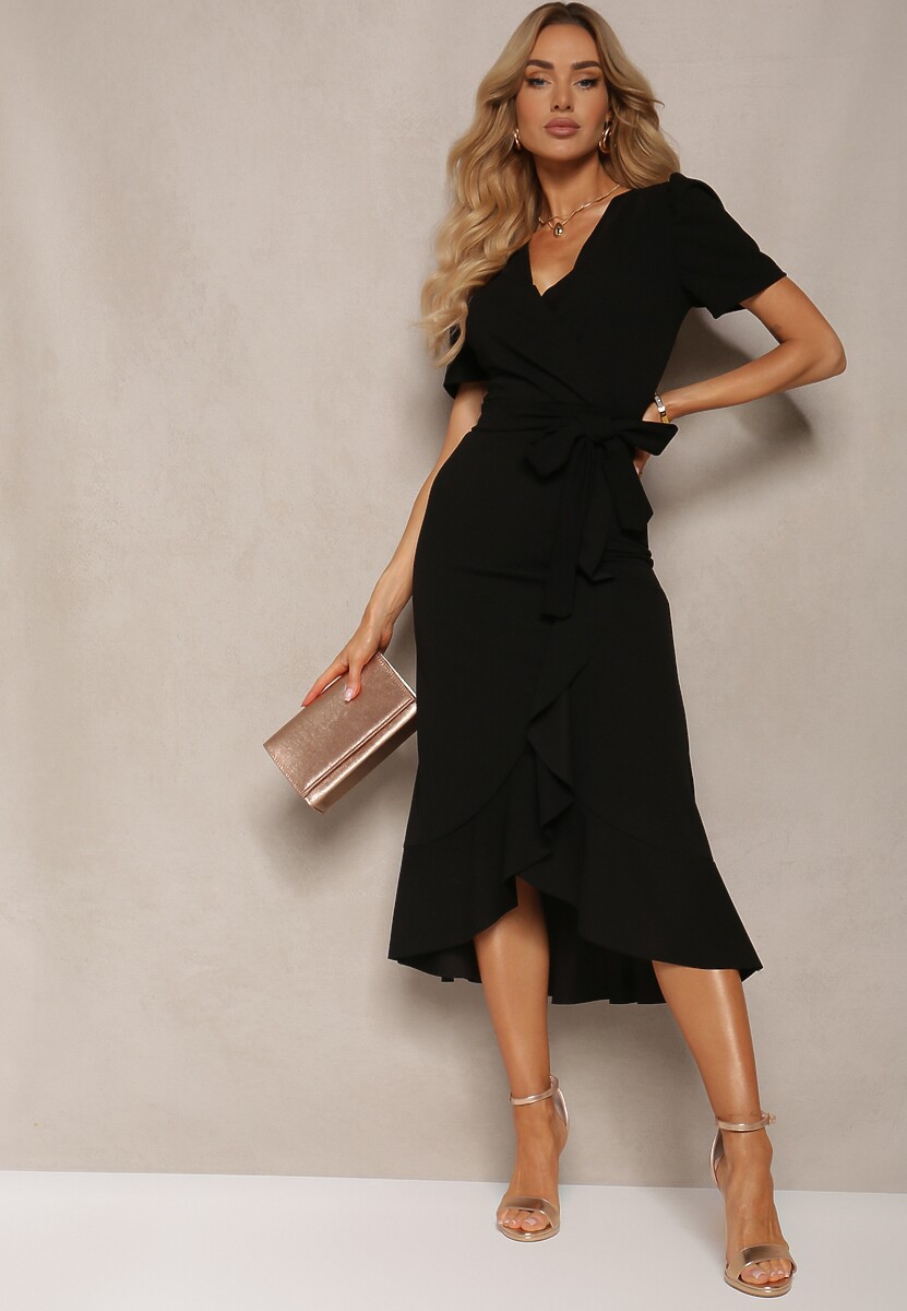 Czerwona Kopertowa Sukienka z Falbanką Caronia