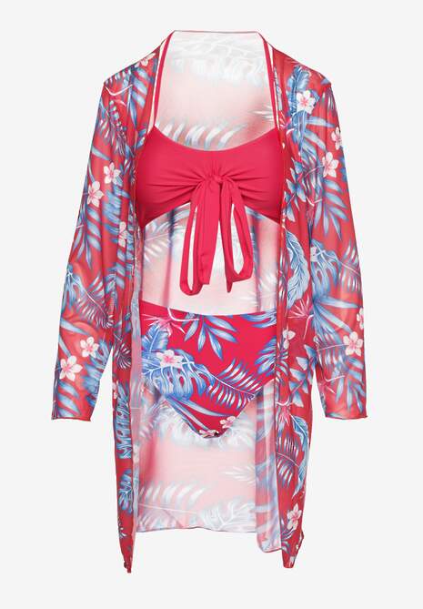 Czerwone Bikini Biustonosz z Wiązaniem i Figi z Dodatkową Siateczkową Narzutką Zarionea