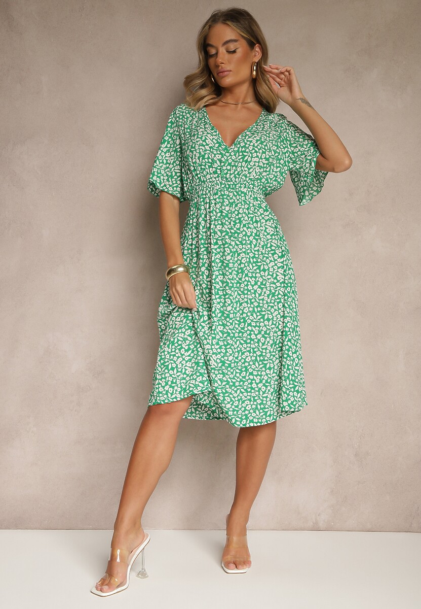 Czarna Rozkloszowana Sukienka z Bawełny Zdobiona Kwiatowym Printem Arirelle