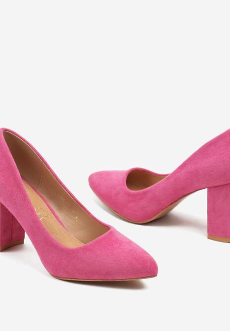 Fuksjowe Casualowe Czółenka na Słupku Vices z Wkładką ze Skóry Naturalnej Maidra