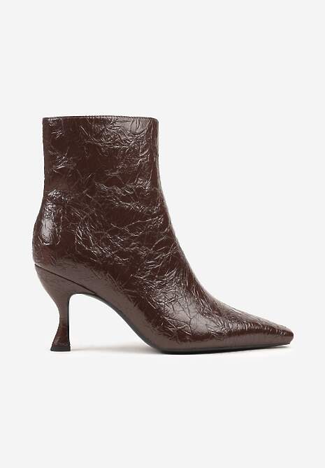 Brązowe Eleganckie Botki Vices na Kaczuszce Zdobione Tłoczeniem Brottalie