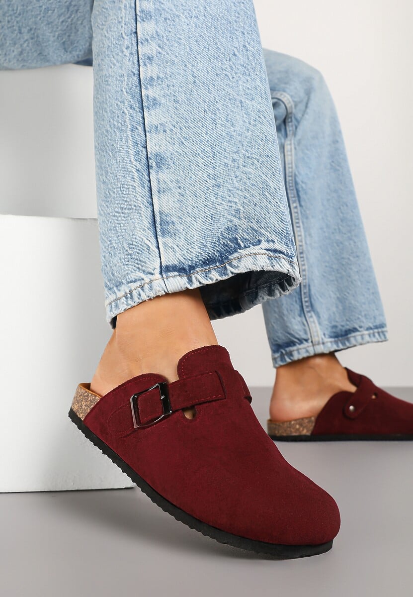 Brązowe Klapki w Panterkę na Płaskiej Podeszwie z Korka z Klamerką i Okrągłym Noskiem Shamsa